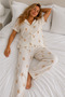 Women's Loose Fit Cotton Off-White Pajama Set - 5