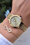 Minimal Women's Wristwatch with Wicker Strap and Gold Color Bracelet as a Gift - 2