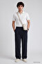 Navy Blue Pleated Woven Palazzo Men's Trousers - 82201