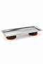 Silver Stainless Steel Rectangular Presentation and Serving Plate with Double Wooden Legs 33X13 cm - 7