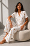 Women's Classic Natural Button Night Off-White Pajama Set - 2