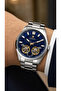 Men's Automatic Double Balance Navy Blue Dial Metal Band Wristwatch with 2 Year Warranty - 2
