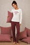 Women's Cotton Striped Patterned Printed Long Sleeve Pajama Set - 2