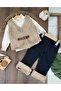 Plush Vest, Lined Leather Belt, Detailed Long Sleeve Badi Lycra Jeans, Fur Detailed 3-Piece Combination Baby Girl Set