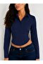 Women's Navy Blue Slim Fit Long Sleeve Classic Shirt – Stylish and Elegant Cut - 4