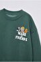 Children's Cotton Friends Printed Green School Sweatshirt and Sweatpants Set - 3