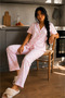 Women's Elegant Collar Textured Spacious Pink Pajama Set - 5