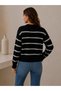 Women's Striped Crew Neck Gold Buttoned Knitwear Cardigan - 3