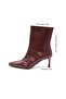 Burgundy Color 3 Buckle Pointed Toe Women's Heeled Boots - 4
