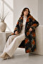 Women's Floral Patterned Felt Coat – Oversized Double-Breasted Collar Winter Long Coat - 3