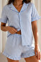 Women's Plain Cotton Homewear Blue Pajama Set - 6