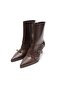 Brown 3 Buckle Pointed Toe Women's Heeled Boots - 3
