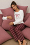 Women's Cotton Striped Patterned Printed Long Sleeve Pajama Set