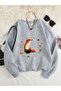 Unisex Fox Printed Crew Neck Sweatshirt