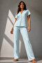 Women's Classic Natural Button Night Water Green Pajama Set