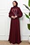 Burgundy Stone Embroidered Bustier Evening Dress - 3