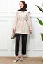 Beige Drawstring Waist Modal Tunic with Shawl Collar and Zipper - 2