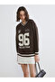 Xside Brown V-Neck Oversize Women's Thick Sweatshirt