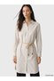 Gencc Quality Lcw Everyday Beige Striped Belted Women's Shirt Tunic