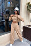 Women's Cotton Two-Strand Fabric Laser Cut Detail Training Suit + Crop + Sweat Three-Piece Set - 3
