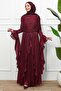 Burgundy Mobile Cape Ruffled Evening Dress