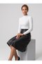 Women's Black High Waist Faux Leather Flared Skirt with Snap Detail on the Front - 4