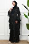 Black Mobile Cape Ruffled Evening Dress