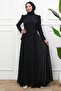 Black Draped Front Evening Dress