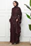 Brown Ruffled Evening Dress with Cape - 2