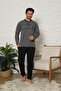 Long Sleeve Buttoned Collar Anthracite Color Men's Pajama Set - 2