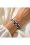 Black and white floral thin copper bracelet, adjustable - 3