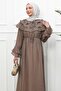 Mink Collar Ruffled Waist Elastic Dress - 2