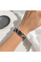 Blue evil eye motif thin copper bracelet, adjustable - 2