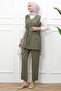 Khaki Beaded Detailed Vest and Trousers Set - 4