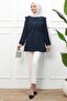 Navy Blue Drawstring Waist, Shawl Collar, Zippered Modal Tunic - 2