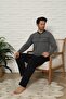 Long Sleeve Buttoned Collar Anthracite Color Men's Pajama Set