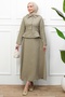 Khaki Buttoned Jacket and Skirt Set