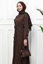 Brown Waist-Tie Patterned Dress - 2
