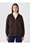 Lcw Everyday Brown Hooded Oversize Women's Zippered Sweatshirt
