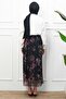 Black Elastic Waist Floral Patterned Chiffon Skirt - 5