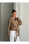 Double-Breasted Belted Buttoned Crop Jacket - 4