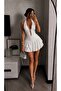 Women's Stone Brooch Halter Neckline Deep Cut Layered Flounce Mini Evening Dress - 2