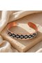 Black and white floral thin copper bracelet, adjustable - 7