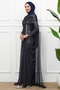 Navy Blue Cape and Stone Embellished Front Drawstring Evening Dress - 4