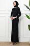 Black Stone Detailed Peplum Design Evening Dress - 4