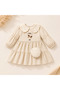 Baby Girl Carousel Embroidered Checkered Lace Collar Dress with Bag Long Sleeve Stylish Dress