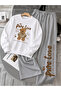 Unisex Men's and Women's Pure Love Printed Oversize 3 Yarn Crew Neck Sweatshirt and Baggy Bottom Sweatpants Set - 2