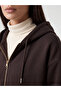 Lcw Everyday Brown Hooded Oversize Women's Zippered Sweatshirt - 3