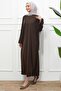 Brown Sleeve Layered Oversize Modal Dress - 3