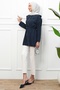 Navy Blue Drawstring Waist, Shawl Collar, Zippered Modal Tunic - 4
